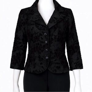 Rickie Freeman Teri Jon Floral Velvet Sequin Blazer Party Wedding Holiday